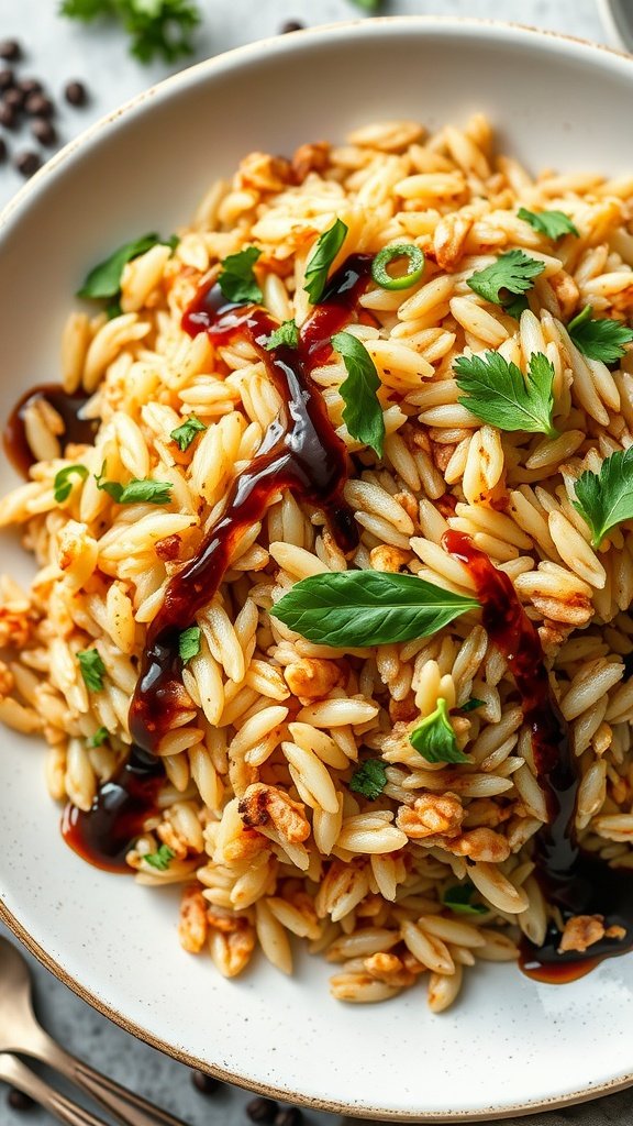 Balsamic Glazed Rice Pilaf served with herbs