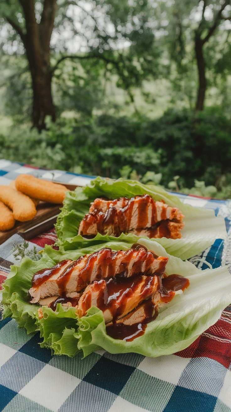 BBQ Chicken Lettuce Wraps with sauce on top