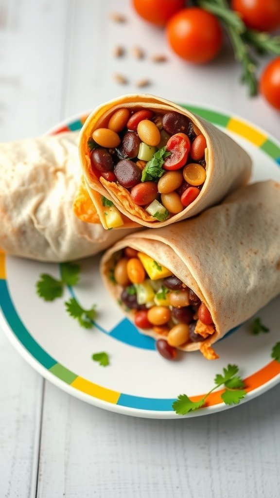 Delicious breakfast burritos filled with eggs, beans, and veggies.