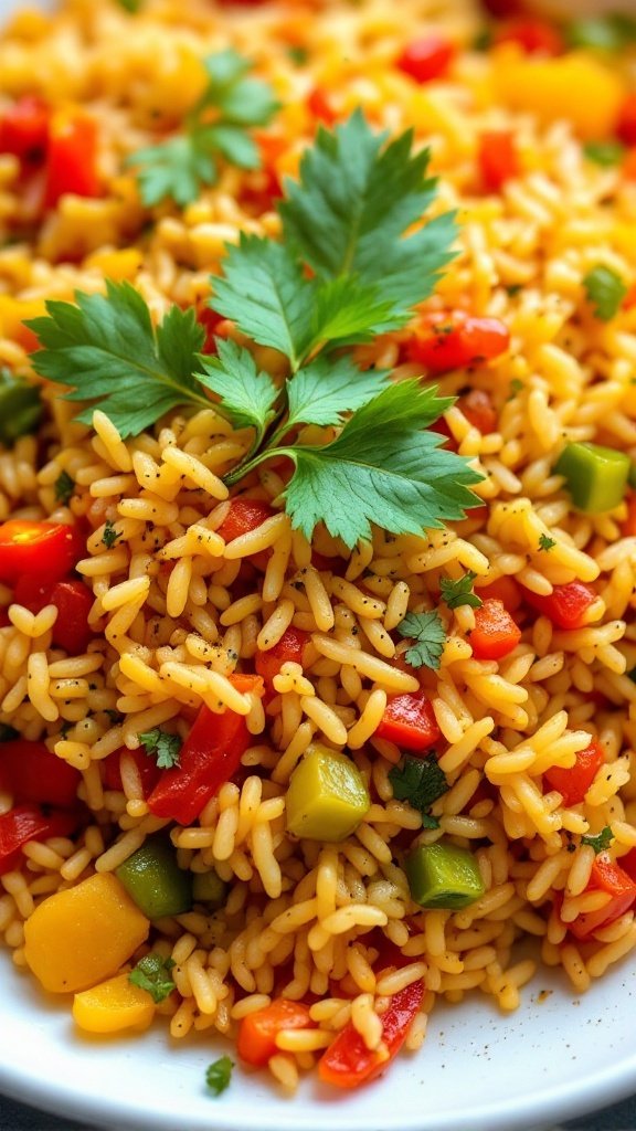 Colorful Caribbean Jerk Rice Pilaf in a bowl