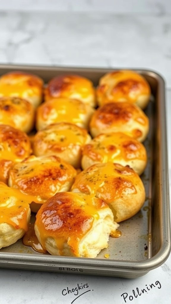 Freshly baked cheesy potato dinner rolls.