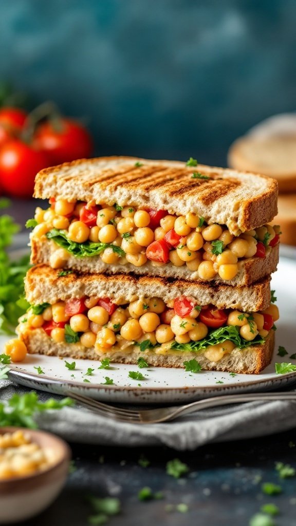 A delicious chickpea salad sandwich with fresh ingredients