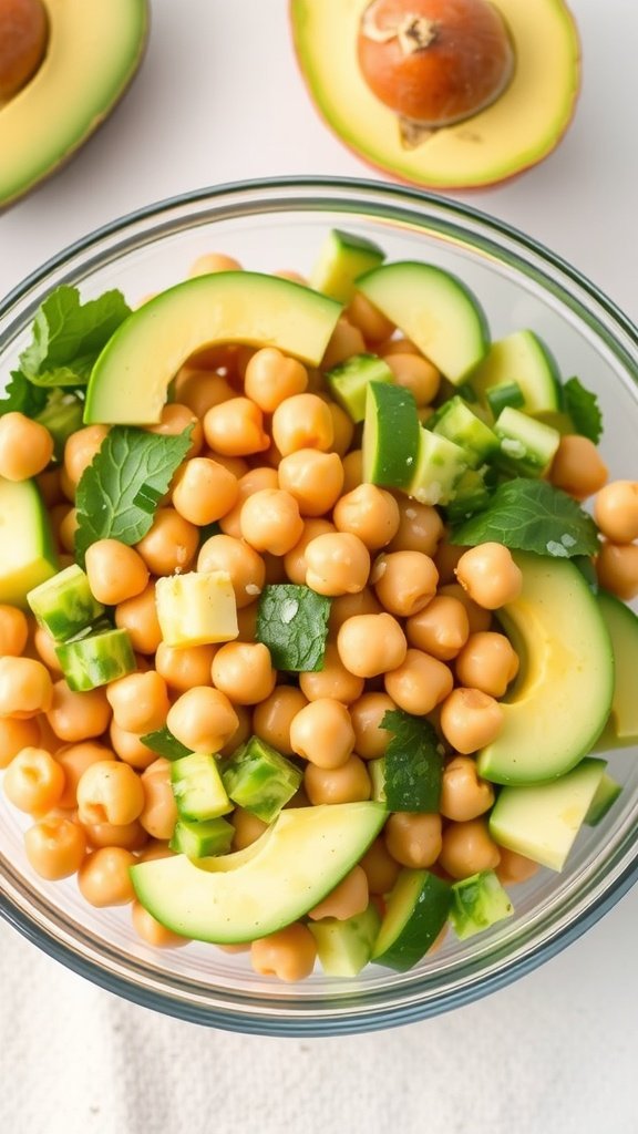 Chickpea salad with avocado, cucumber, and lemon dressing