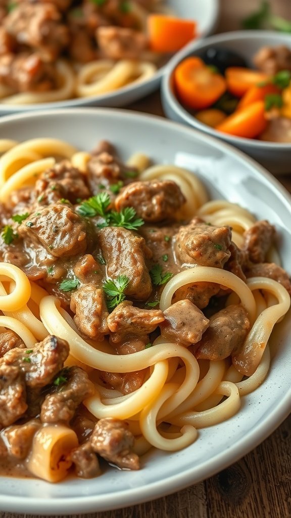 A plate of classic beef stroganoff served over noodles with a garnish of parsley

9 Old-Fashioned Dinner Recipes