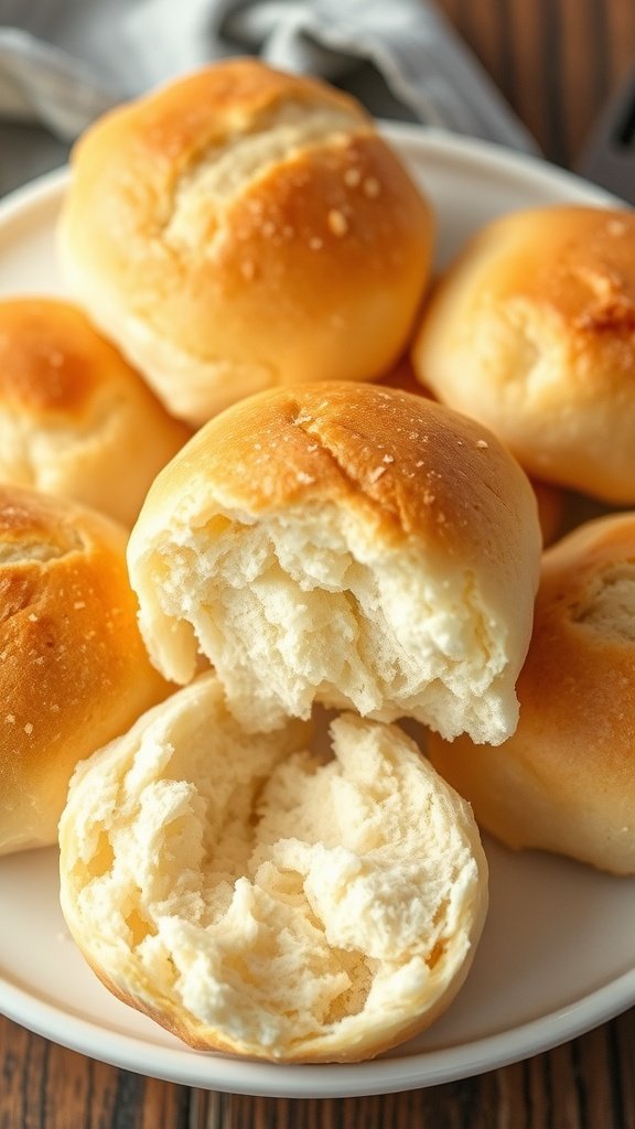 Freshly baked classic white dinner rolls on a plate