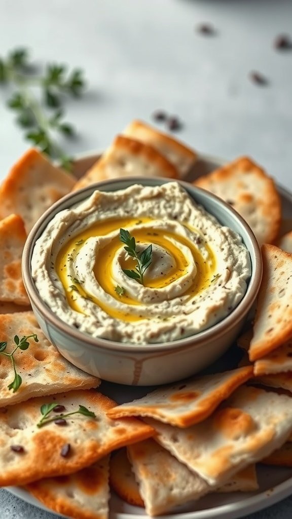 Baba Ganoush served with pita bread.