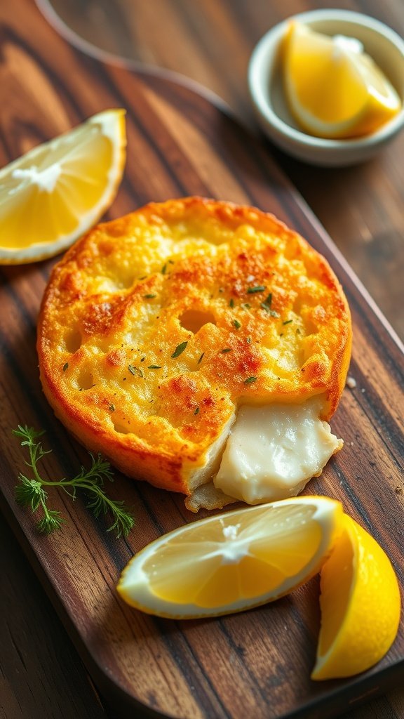 A plate of fried cheese saganaki with lemon wedges