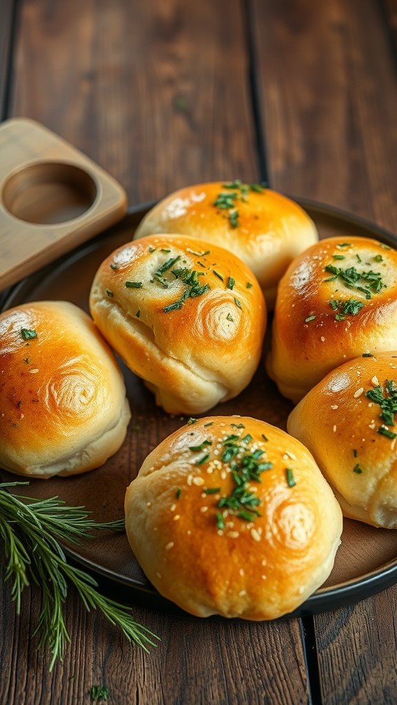 Freshly baked herbed garlic dinner rolls on a wooden table

12 Cheap Dinner Roll Recipes