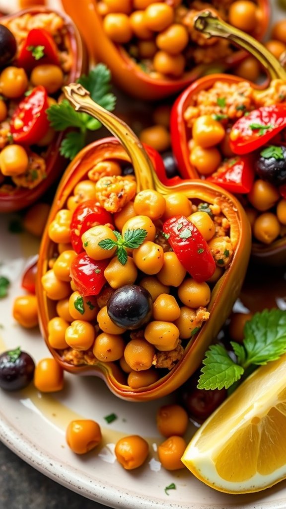 Stuffed peppers filled with chickpeas and vegetables