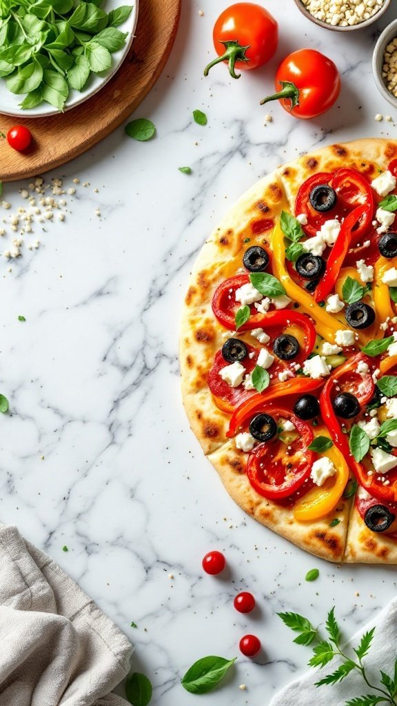 Mediterranean Veggie Flatbread Pizza topped with vegetables and herbs.

12 cheap flatbread pizza recipes