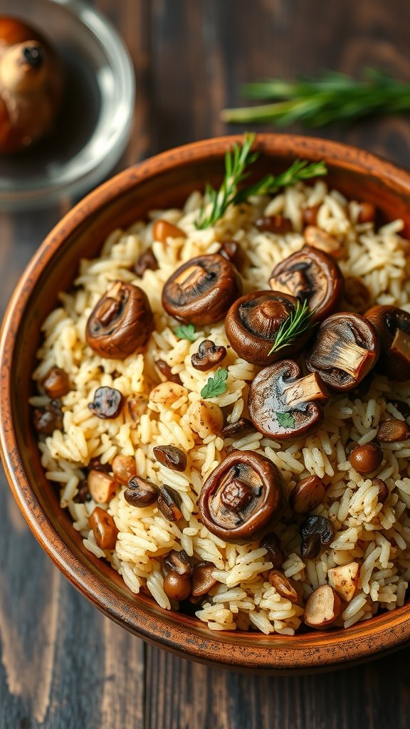 Mushroom and garlic rice pilaf served in a bowl

16 Affordable Rice Pilaf Ideas