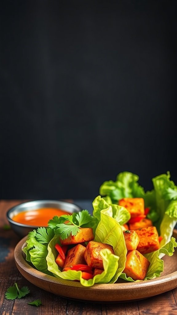Spicy Tofu Lettuce Cups with fresh vegetables and garnish

16 Cheap Lettuce Wrap Recipes