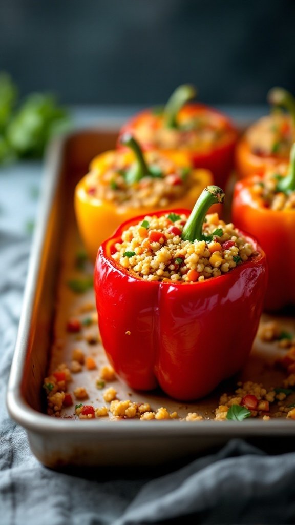 Stuffed bell peppers filled with quinoa and vegetables.