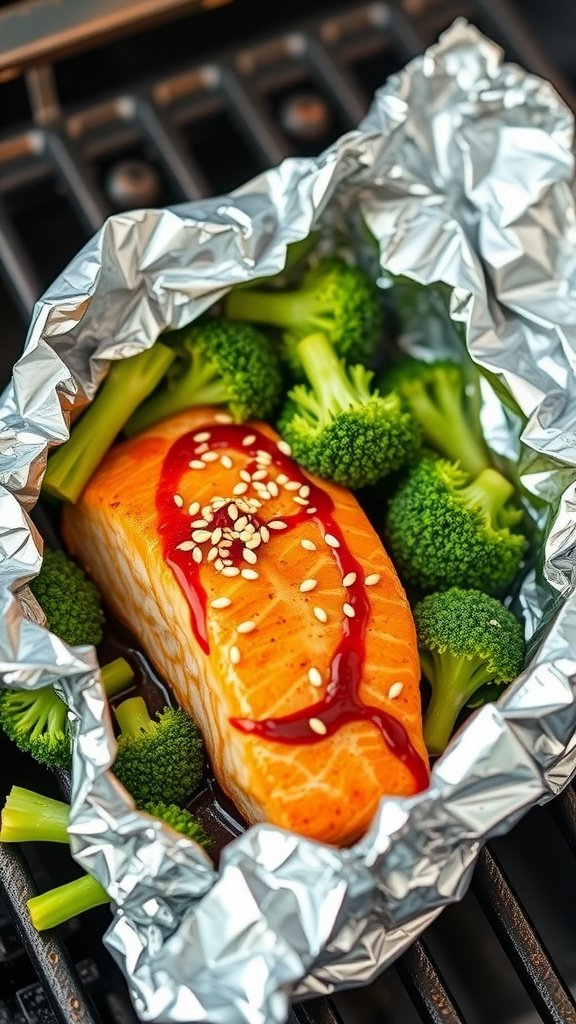 A foil pack containing teriyaki salmon and broccoli

Affordable Foil Pack Recipes